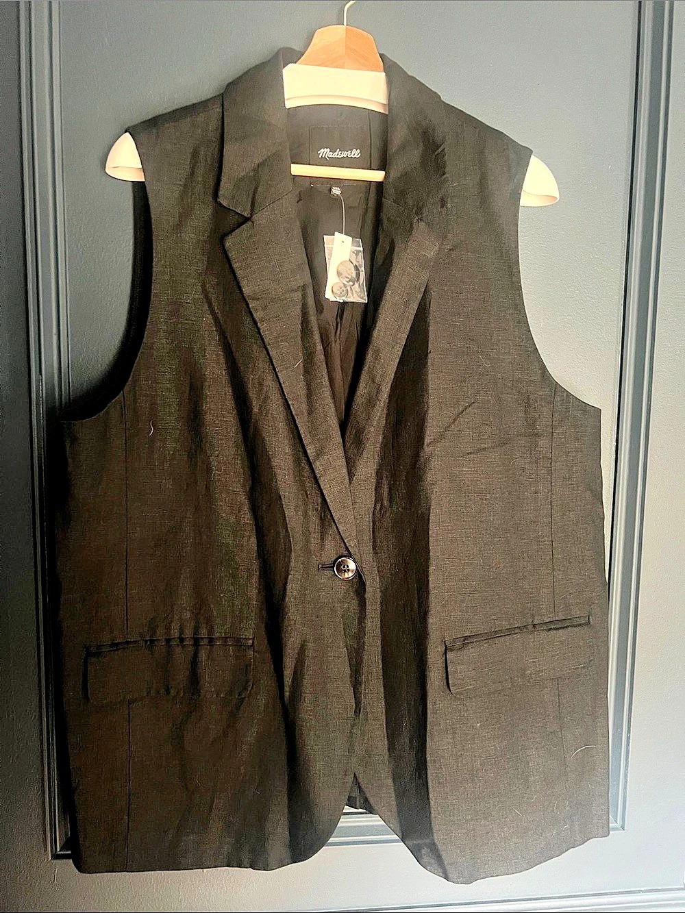 NWT Madewell Larsen Vest in 100% Linen, True Black, XXL